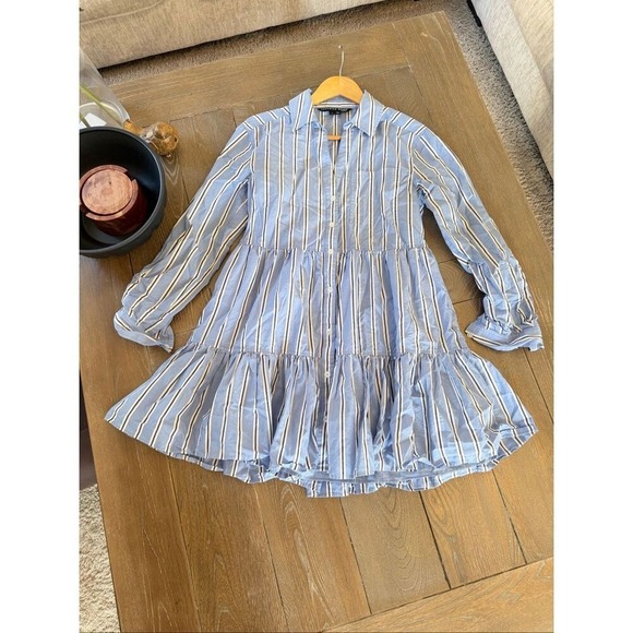 Veronica Beard Atari Cotton Shirt Dress in Blue Stripe Size 2 - Picture 5 of 10